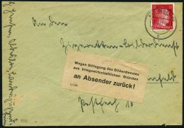 Dt. Reich 827 BRIEF, 1943, 12 Pf. Hitler Auf Brief An Den Zigaretten-Bilderdienst, Aufkleber: Wegen Stillegung Des Bilde - Gebraucht