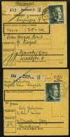 Dt. Reich 799A/B BRIEF, 1942, 1 M. Hitler, Beide Zähnungen, Je Als Einzelfrankatur Auf Paketkarte, Feinst - Gebraucht