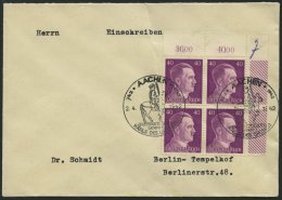 Dt. Reich 795 VB BRIEF, 1942, 40 Pf. Hitler Im Viererblock Aus Der Rechten Oberen Bogenecke Auf Umschlag, Sonderstempel - Otros & Sin Clasificación