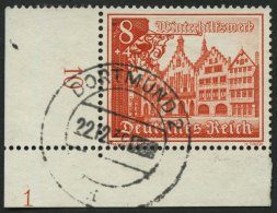 Dt. Reich 734 O, 1939, 8 Pf. Römer, Untere Linke Bogenecke Mit Platten-Nummer 1, Pracht - Sonstige & Ohne Zuordnung