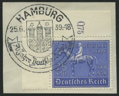 Dt. Reich 698 BrfStk, 1939, 25 Pf. Deutsches Derby, Obere Linke Bogenecke Mit Form-Nr. 1, Sonderstempel, Prachtbriefst&u - Sonstige & Ohne Zuordnung