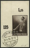 Dt. Reich 694 BrfStk, 1939, 6 Pf. Tag Der Arbeit, Obere Linke Bogenecke, Prachtbriefstück - Sonstige & Ohne Zuordnung