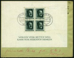 Dt. Reich Bl. 7 BRIEF, 1937, Block Hitler Mit Ersttagsstempel Auf Umschlag, Feinst, Block Unten Kleiner Einriss - Gebraucht