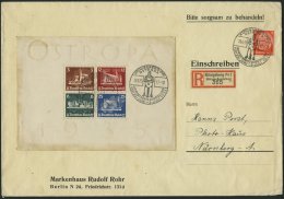 Dt. Reich Bl. 3 BRIEF, 1935, Block OSTROPA Mit Sonderstempel Und 8 Pf. Zusatzfrankatur Auf Einschreibbrief, Sonderstempe - Oblitérés