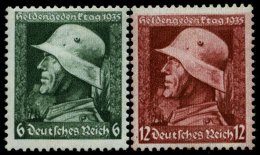 Dt. Reich 569/70x **, 1935, Heldengedenktag, Senkrechte Gummiriffelung,12 Pf. Ein Brauner Zahn Sonst Pracht, Mi. 90.- - Gebraucht