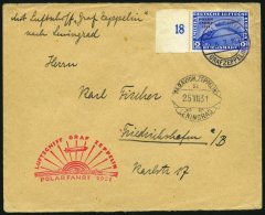 Dt. Reich 457I BRIEF, 1931, 2 RM Polarfahrt Mit Abart Ohne Bindestrich, Linkes Randstück Auf Polarfahrtbrief, Klein - Usados