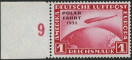 Dt. Reich 456I **, 1931, 1 RM Polarfahrt Mit Abart Ohne Bindestrich, Kleine Matte Gummistelle, Pracht - Gebraucht