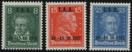 Dt. Reich 407-09 **, 1927, I.A.A., Prachtsatz, Gepr. D. Schlegel, Mi. 240.- - Used Stamps