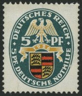 Dt. Reich 398X *, 1926, 5 Pf. Nothilfe, Wz. Stehend, Falzrest, Gummi Nicht Original, Pracht - Oblitérés