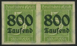 Dt. Reich 301U Paar *, 1923, 800 Tsd. Auf 5 Pf. Gelblichgrün, Ungezähnt Im Waagerechten Paar, Falzrest, Pracht - Sonstige & Ohne Zuordnung