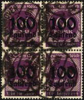 Dt. Reich 289a VB O, 1923, 100 Tsd. Auf 100 M. Graupurpur Im Viererblock, Linke Untere Marke Ein Zahn Etwas Verkürz - Gebraucht