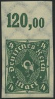 Dt. Reich 226aUPOR **, 1922, 4 M. Dunkelgrün, Ungezähnt, Oberrandstück, Pracht - Usados