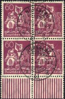 Dt. Reich 184 VB O, 1922, 60 Pf. Schwärzlichrosalila, Wz. 2, Im Viererblock Vom Unterrand, Pracht, Gepr. Infla - Used Stamps