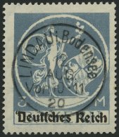 Dt. Reich 134PFV O, 1920, 3 M. Grautürkis Mit Plattenfehler Apostroph Vor D Von Deutsche, Pracht, Gepr. Infla, Mi. - Gebraucht