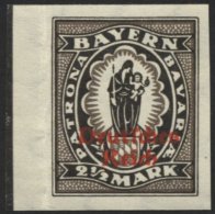 Dt. Reich 133IU **, 1920, 21/2 M. Buchdruck, Ungezähnt, Senkrechter Bug Im Linken Rand, Pracht, Mi. 160.- - Gebraucht