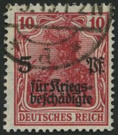 Dt. Reich 105a O, 1919, 10 Pf. Rot Kriegsgeschädigte, Pracht, Gepr. Infla, Mi. 150.- - Gebraucht