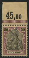 Dt. Reich 61 **, 1900, 50 Pf. Reichspost, Oberrandstück (dort Falzrest), Postfrisch, Pracht, Mi. (160.-) - Sonstige & Ohne Zuordnung