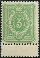 Dt. Reich 39IIc **, 1887, 3 Pf. Mittelgelblichgrün Frühauflage, Postfrisch, Unterrandstück Mit Anhän - Autres & Non Classés