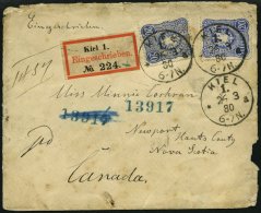 Dt. Reich 34a BRIEF, 1880, 20 Pfe. Ultramarin, 2x Auf Einschreibbrief Mit R-Zettel Von KIEL Nach Canada!, Feinst (divers - Oblitérés