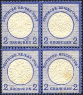 Dt. Reich 20 VB *, **, 1872, 2 Gr. Ultramarin Im Viererblock, 2 Werte Leichte Stockflecken Sonst Pracht - Used Stamps