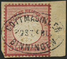 Dt. Reich 9 BrfStk, 1872, 3 Kr. Karmin, Postablagestempel GOTTMADINGEN/BINNINGEN, Prachtbriefstück, R!, Fotoattest - Usados