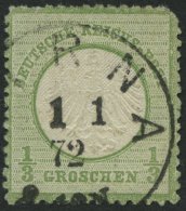 Dt. Reich 2a O, 1872, 1/3 Gr. Gelblichgrün Mit Ersttagsstempel PIRNA 1.1.72, Kleiner Randfehler Sonst Pracht, Fotoa - Used Stamps