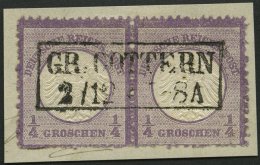 Dt. Reich 1 Paar BrfStk, 1872, 1/4 Gr. Grauviolett Im Waagerechten Paar, Rauhe Zähnung, Unten Nicht Ganz Perfekt, Z - Usados