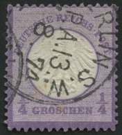 Dt. Reich 1 O, 1872, 1/4 Gr. Grauviolett, Normale Zähnung, Pracht, Gepr. Pfenninger, Mi. 120.- - Gebraucht