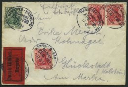 BAHNPOST DR 85/6 BRIEF, Hannover-Hamburg (Zug 12) Auf Eilbotenbrief Mit 5 Und 10 Pf. (3x) Germania Von 1914, Feinst - Maschinenstempel (EMA)