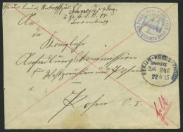 BAHNPOST Berlin-Kreuz-Torn (Zug 246) Auf Feldpostbrief, Handschriftlich Eilt, Mit Violettem Briefstempel Inf. Regt. Graf - Máquinas Franqueo (EMA)