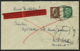 BAHNPOST DR 411,420 BRIEF, Berlin-Hamburg (Zug 8) Auf Eilbotenbrief Mit 5 Und 50 Pf. Hindenburg Von 1931, Pracht (leicht - Máquinas Franqueo (EMA)