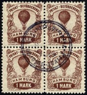 HAMBURG E 16A VB O, HAMMONIA II: 1888, 1 M. Ballon, Gezähnt 111/2, Im Viererblock, Zentrischer Stempel, Mi. (100.-) - Correos Privados & Locales