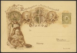 DRESDEN C P 57 BRIEF, HANSA: 1896, 3 Pf. Golden 25. Jahrestag Der Kaiserproklamation Wilhelm I., Druck Braun, Ungebrauch - Privatpost