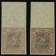 WÜRTTEMBERG 251PU1 **, 1917, 25 Pf. Lebhaftrötlichbraun/schwarz (2 Verschiedene Farben!), Ungezähnt, Mit - Sonstige & Ohne Zuordnung