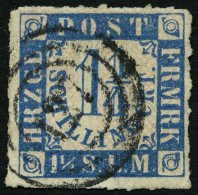 SCHLESWIG-HOLSTEIN 7 O, 127 (OLDENBURG) Auf 11/4 S. Mittelblau/weißrosa, Pracht - Schleswig-Holstein