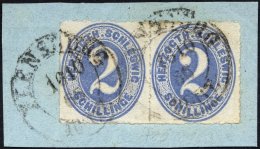 SCHLESWIG-HOLSTEIN 16 Paar BrfStk, 1865, 2 S. Grauultramarin Im Waagerechten Paar Auf Briefstück, K2 FLENSBURG, Pra - Schleswig-Holstein