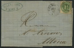 SCHLESWIG-HOLSTEIN 9 BRIEF, 1867, 11/4 S. Olivgrün Mit K1 KIEL BAHNHOF Auf Brief Nach Altona, Feinst - Schleswig-Holstein