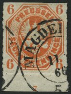 PREUSSEN 15a O, 1861, 6 Pf. Orange, Unterrandstück Mit Nr. 7, Oben Scherentrennung Sonst Pracht - Other & Unclassified