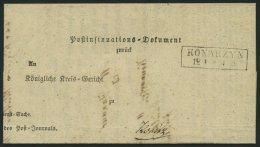 PREUSSEN KONARZYN, R2 Auf Post-Insinuations-Dokument (1864) Nach Konitz, Innen Krone-Posthornstempel, Pracht - Other & Unclassified