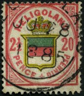 HELGOLAND 18d O, 1884, 20 Pf. Lebhaftrot/graugelb/graugrün, Seltener Rundstempel Type IV, Feinst, Fotobefund Schulz - Helgoland