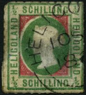 HELGOLAND 1II O, 1867, 1/2 S. Bläulichgrün/rötlichkarmin, Type II, Rundstempel, Starke Mängel, Fein, - Heligoland