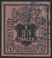 HANNOVER 3bW O, 1855, 1/30 Th. Schwarz Auf Himberrot, Kopfstehendes Wz., Punkthelle Stelle Sonst Pracht, Mi. 300.- - Hanovre