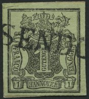 HANNOVER 2aV BrfStk, 1851, 1 Ggr. Schwarz Auf Graugrün Mit Plattenfehler Löwenrücken Links Neben Wappenov - Hanovre