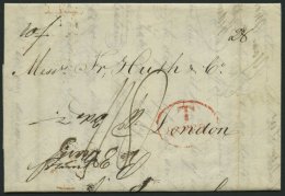 HAMBURG 1843, T 28. FEB, Rote Sonderform Auf Brief Von Göteburg (rückseitiger R3) über Hamburg Nach Londo - Precursores