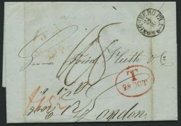 HAMBURG 1842, T 28 OCT, Rote Sonderform Auf Brief Von Königsberg (K1) über Hamburg (rückseitiger K1) Nach - Prephilately