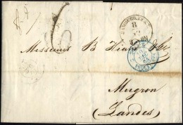 HAMBURG - THURN UND TAXISCHES O.P.A. 1864, HAMBURG TH & T, K1 Auf Brief Nach Mugron, Blauer Tour-T-Stempel, Rüc - [Voorlopers