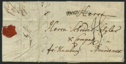 HAMBURG VORPHILA 1780, HAMBOURG, L1 Durchgangsstempel Auf Brief Von Flensburg Nach Bordeaux, Pracht - Other & Unclassified