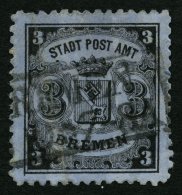 BREMEN 11 O, 1867, 3 Gr. Schwarz Auf Blaugrau, Kleine Mängel, Feinst, Gepr. Drahn Und Brettl, Mi. 380.- - Bremen