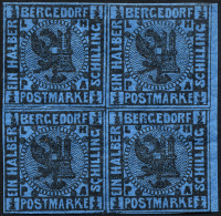 BERGEDORF 1b VB **, *, 1867, 1/2 S. Schwarz Auf Blau Im Viererblock Vom Rechten Rand, Allseits Breitrandig, Die Beiden U - Bergedorf
