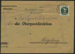 BAYERN Pf 23 BRIEF, 1921, 60 Pf. Dunkelopalgrün Mit B-Lochung Auf Brief Nach Augsburg, Feinst (nicht Ganz Komplett) - Other & Unclassified